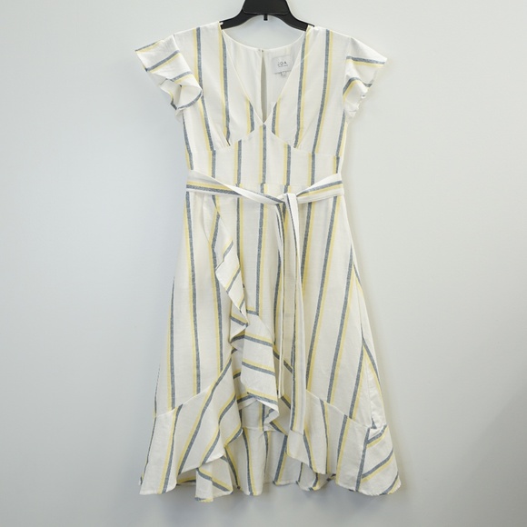 J.O.A. Dresses & Skirts - J.O.A. Striped Ruffle Flutter Trim Faux Wrap Dress